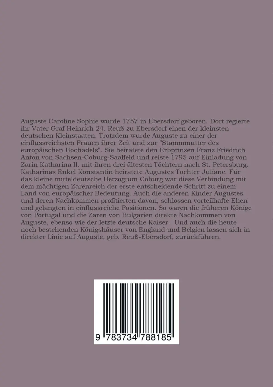 Rückseite: 9783734788185 | Auguste Caroline Sophie Herzogin von Sachsen-Coburg-Saalfeld...