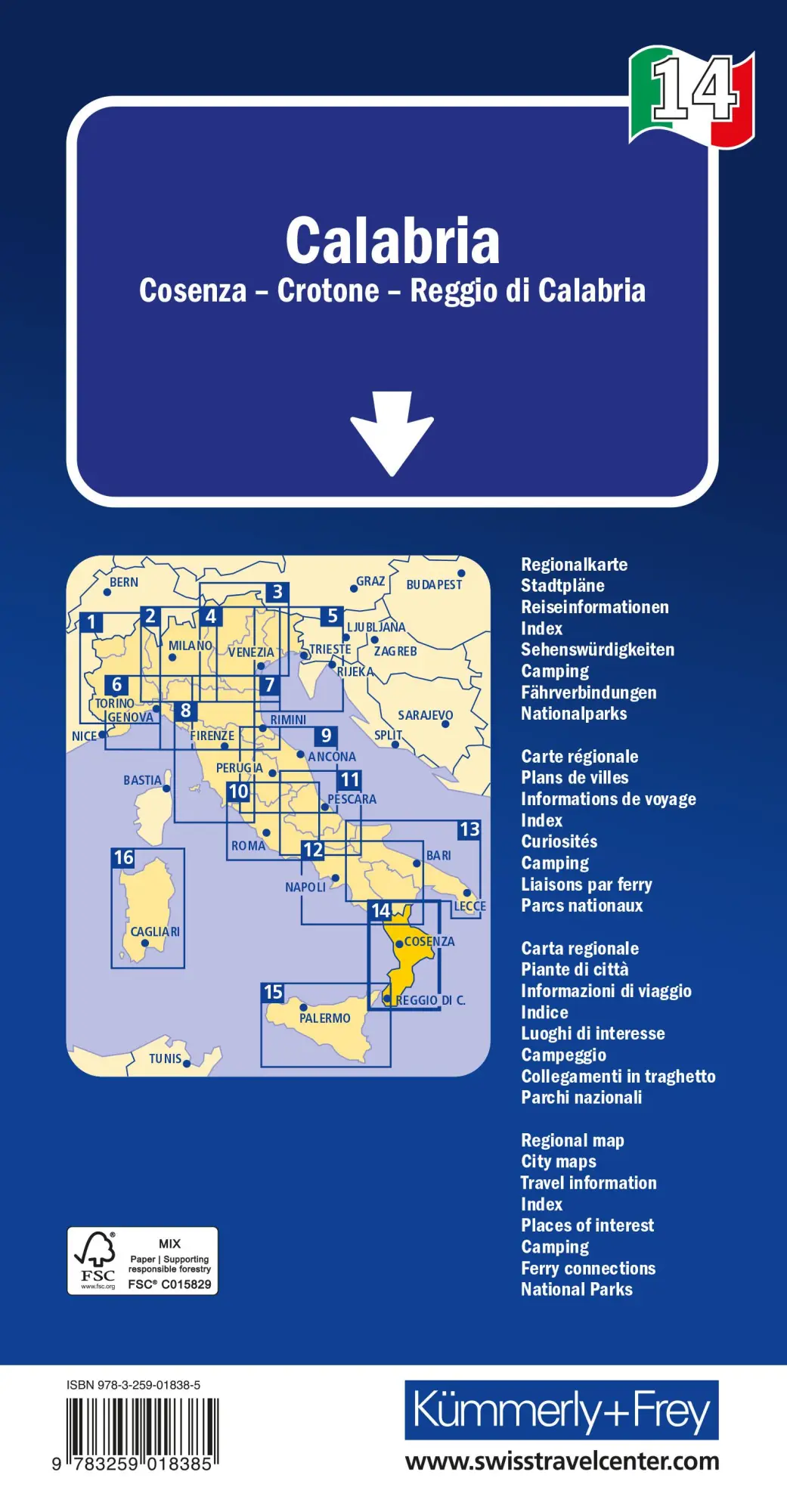Rückseite: 9783259018385 | Kümmerly+Frey Regional-Strassenkarte 14 Kalabrien 1:200.000 | AG