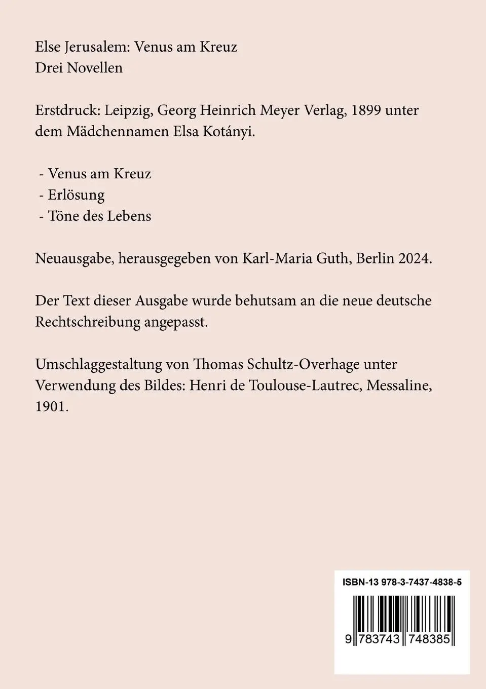 Rückseite: 9783743748385 | Venus am Kreuz | Drei Novellen | Else Jerusalem | Taschenbuch | 68 S.