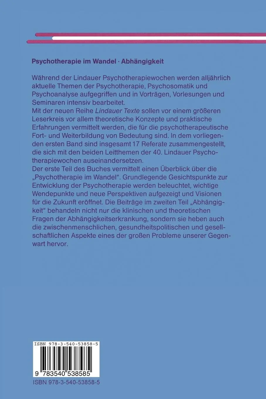 Rückseite: 9783540538585 | Psychotherapie im Wandel Abhängigkeit | Peter Buchheim (u. a.) | Buch