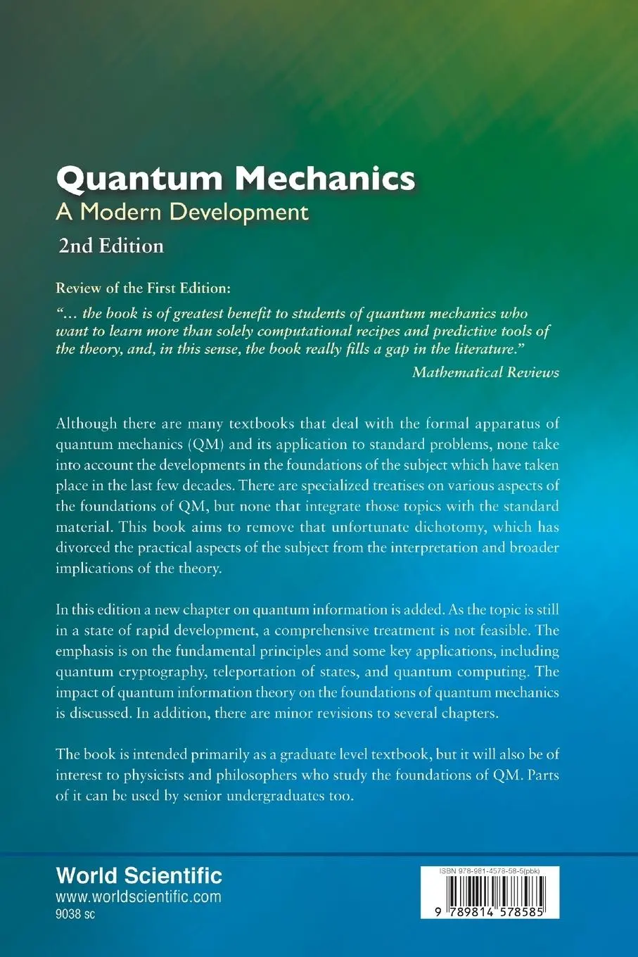 Rückseite: 9789814578585 | QUANTUM MECHANICS (2ND ED) | Leslie E Ballentine | Taschenbuch | 2014