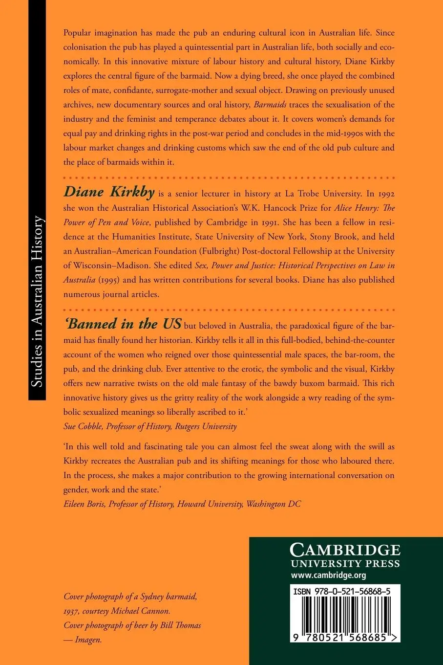 Rückseite: 9780521568685 | Barmaids | A History of Women's Work in Pubs | Diane Kirkby | Buch