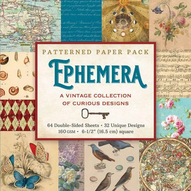 Ephemera Patterned Paper Pack (64 Double-Sided Sheets, 32 Unique Designs, 160 GSM Heavyweight Paper)