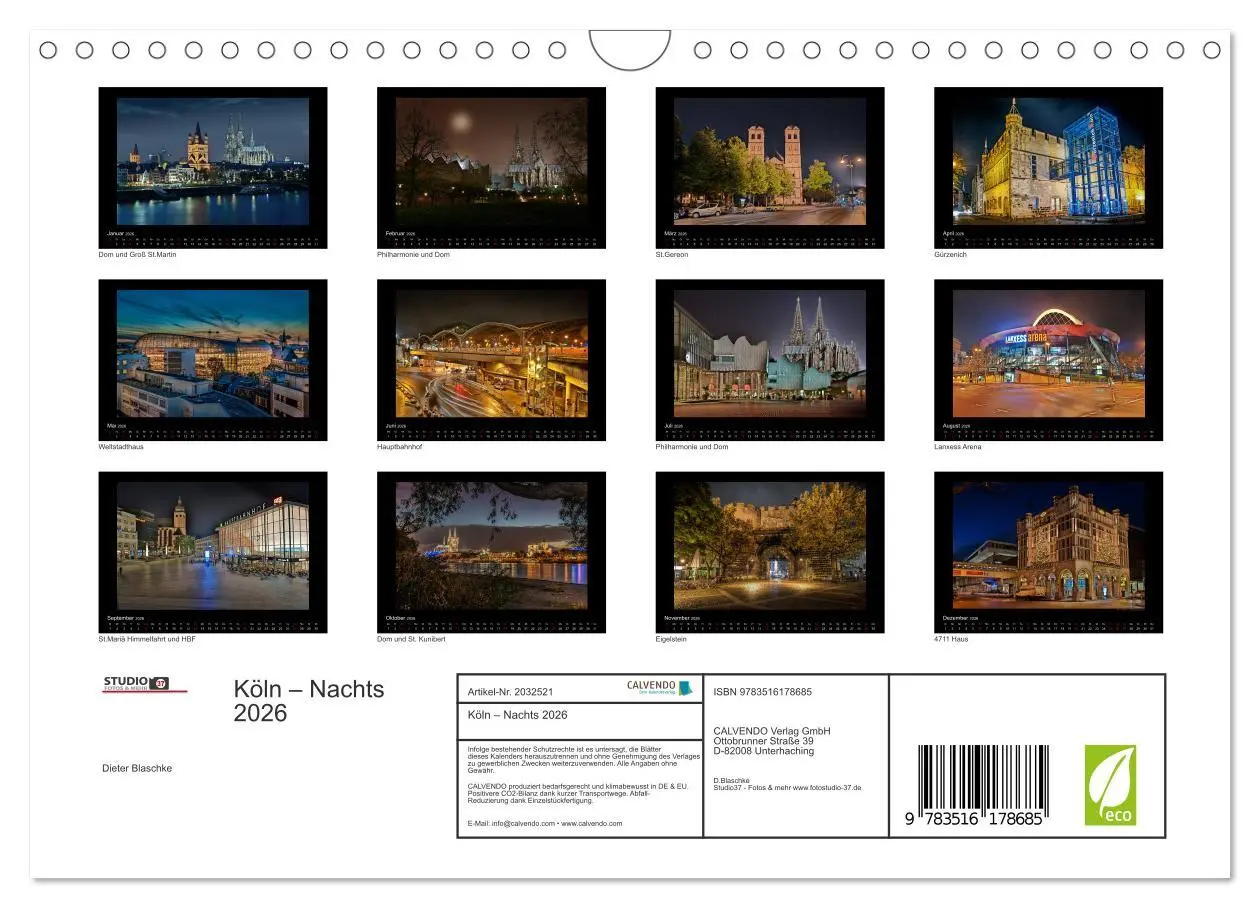 Bild: 9783516178685 | Köln - Nachts 2026 (Wandkalender 2026 DIN A4 quer), CALVENDO...