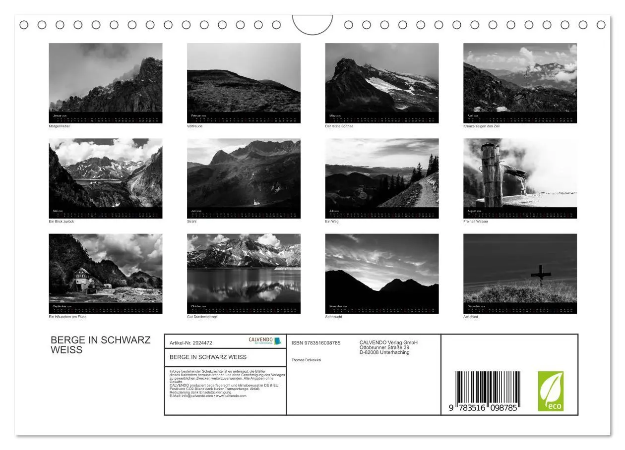 Bild: 9783516098785 | BERGE IN SCHWARZ WEISS (Wandkalender 2026 DIN A4 quer), CALVENDO...