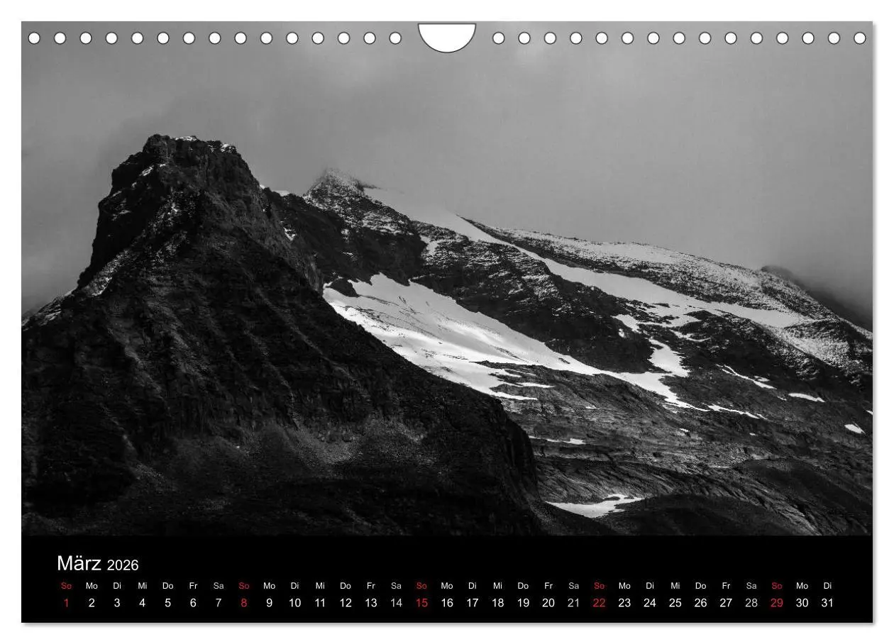 Bild: 9783516098785 | BERGE IN SCHWARZ WEISS (Wandkalender 2026 DIN A4 quer), CALVENDO...