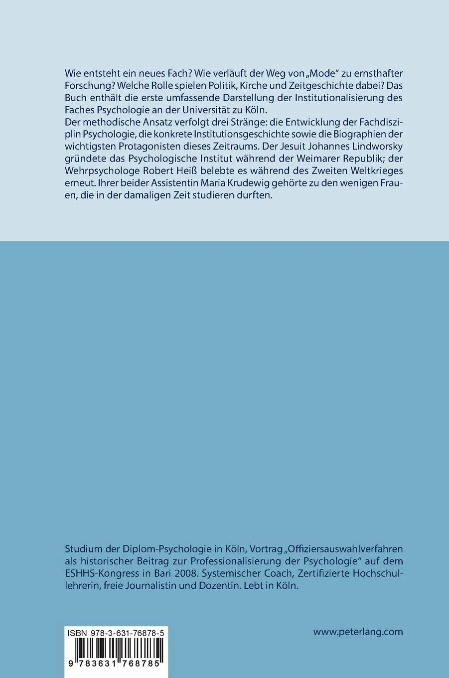 Rückseite: 9783631768785 | Psychologie in Köln | Ein Fach und ein Institut entstehen | Inga Rapp