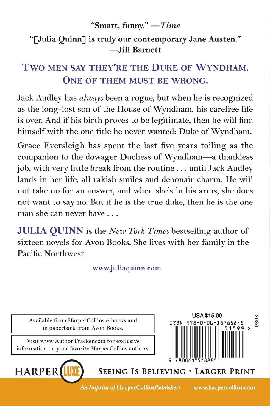 Rückseite: 9780061578885 | The Lost Duke of Wyndham | Julia Quinn | Taschenbuch | Englisch | 2013