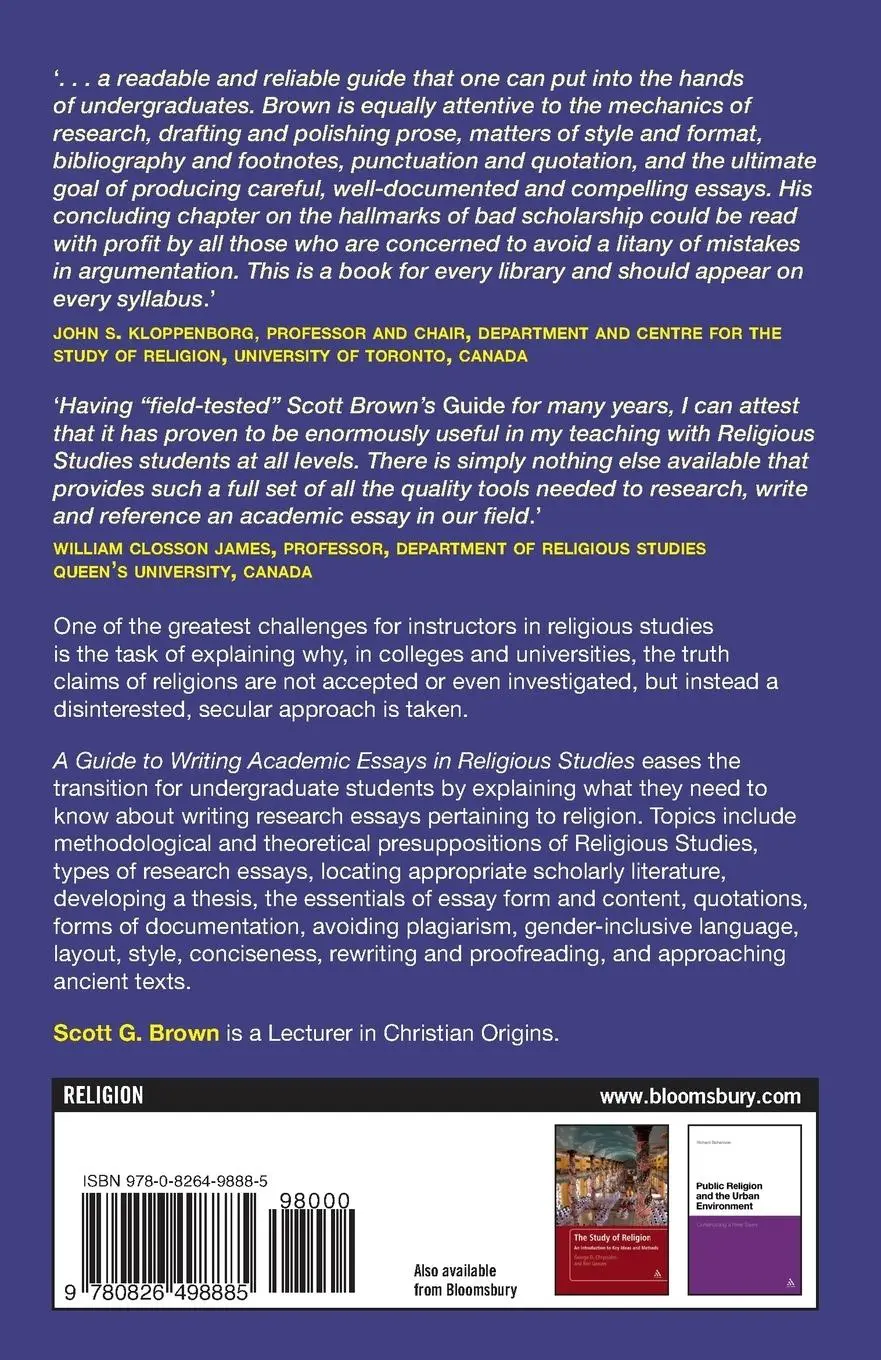 Rückseite: 9780826498885 | A Guide to Writing Academic Essays in Religious Studies | Brown | Buch