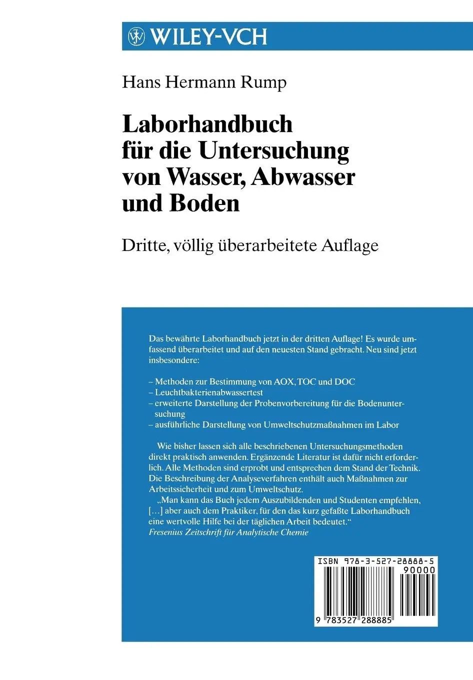 Rückseite: 9783527288885 | Laborhandbuch für die Untersuchung von Wasser, Abwasser und Boden