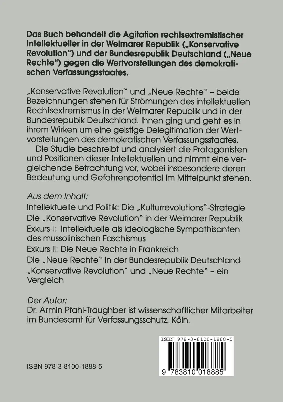Rückseite: 9783810018885 | Konservative Revolution und Neue Rechte | Armin Pfahl-Traughber | Buch