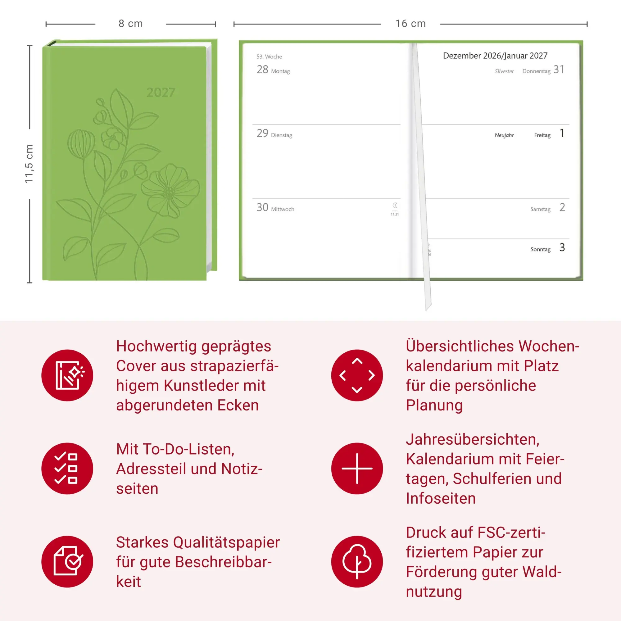 Bild: 9783756418985 | Kalenderbuch A7 grün 2027 | Kalender | 128 S. | Deutsch | 2027 | Heye