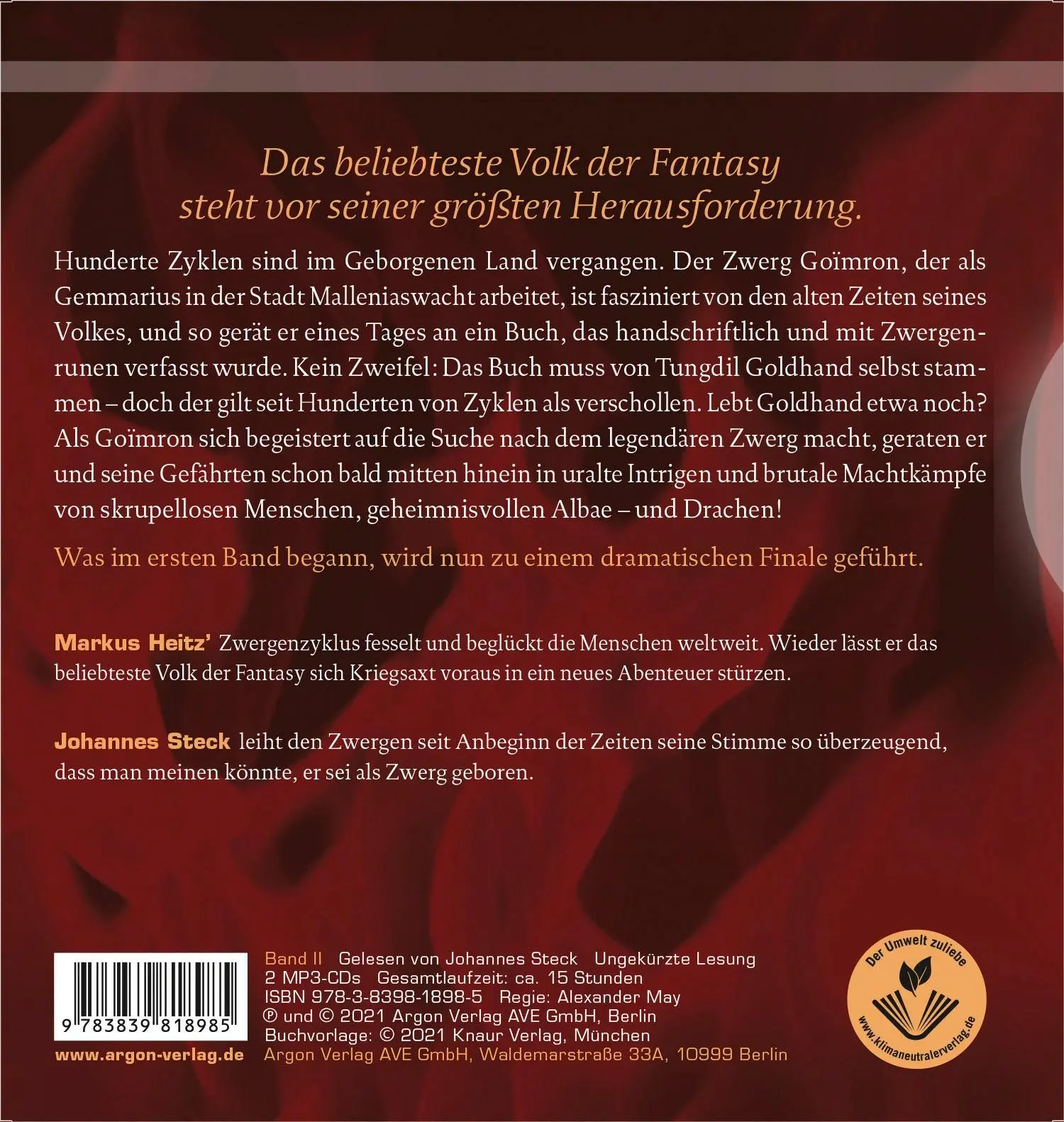 Rückseite: 9783839818985 | Die Rückkehr der Zwerge 2 | Roman | Markus Heitz | MP3 | Deutsch