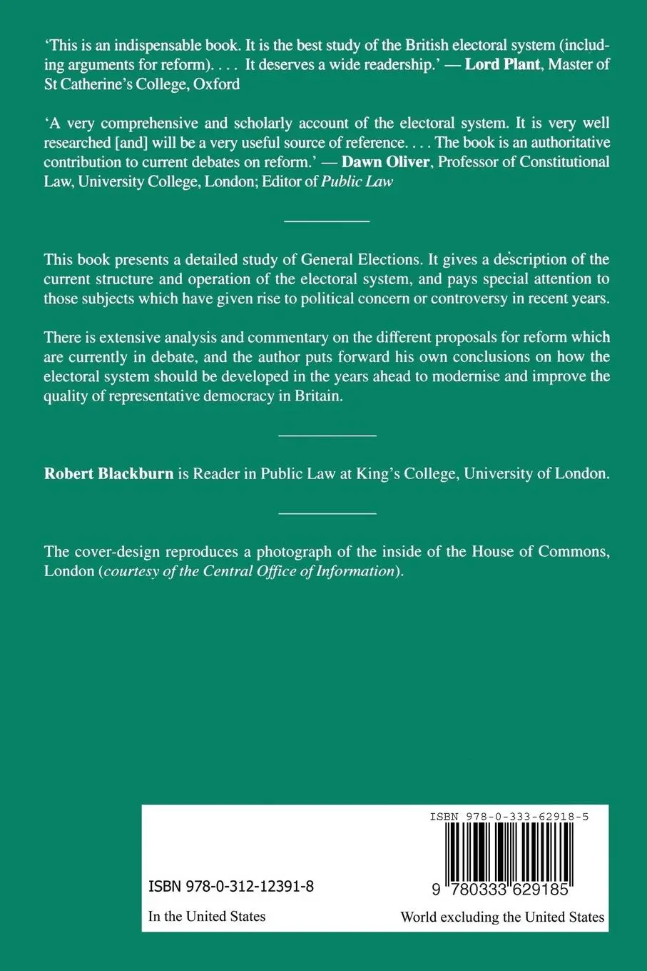 Rückseite: 9780333629185 | The Electoral System in Britain | Robert Blackburn | Taschenbuch | xiv