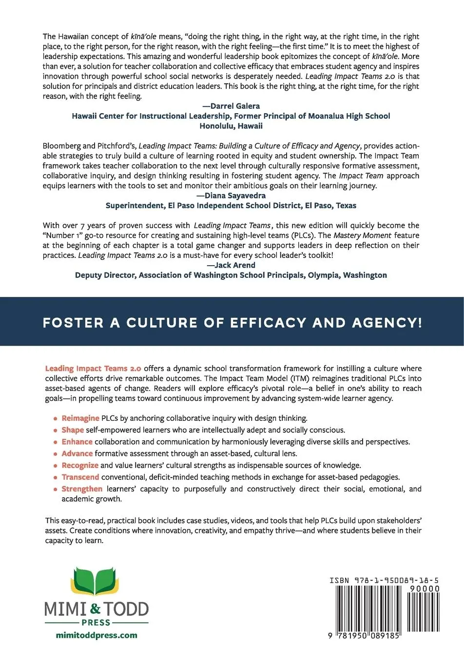 Rückseite: 9781950089185 | Leading Impact Teams | Building A Culture Of Efficacy And Agency