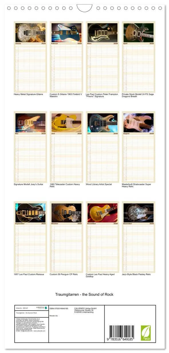 Bild: 9783516649185 | Familienplaner 2026 - Traumgitarren - the Sound of Rock mit 5...