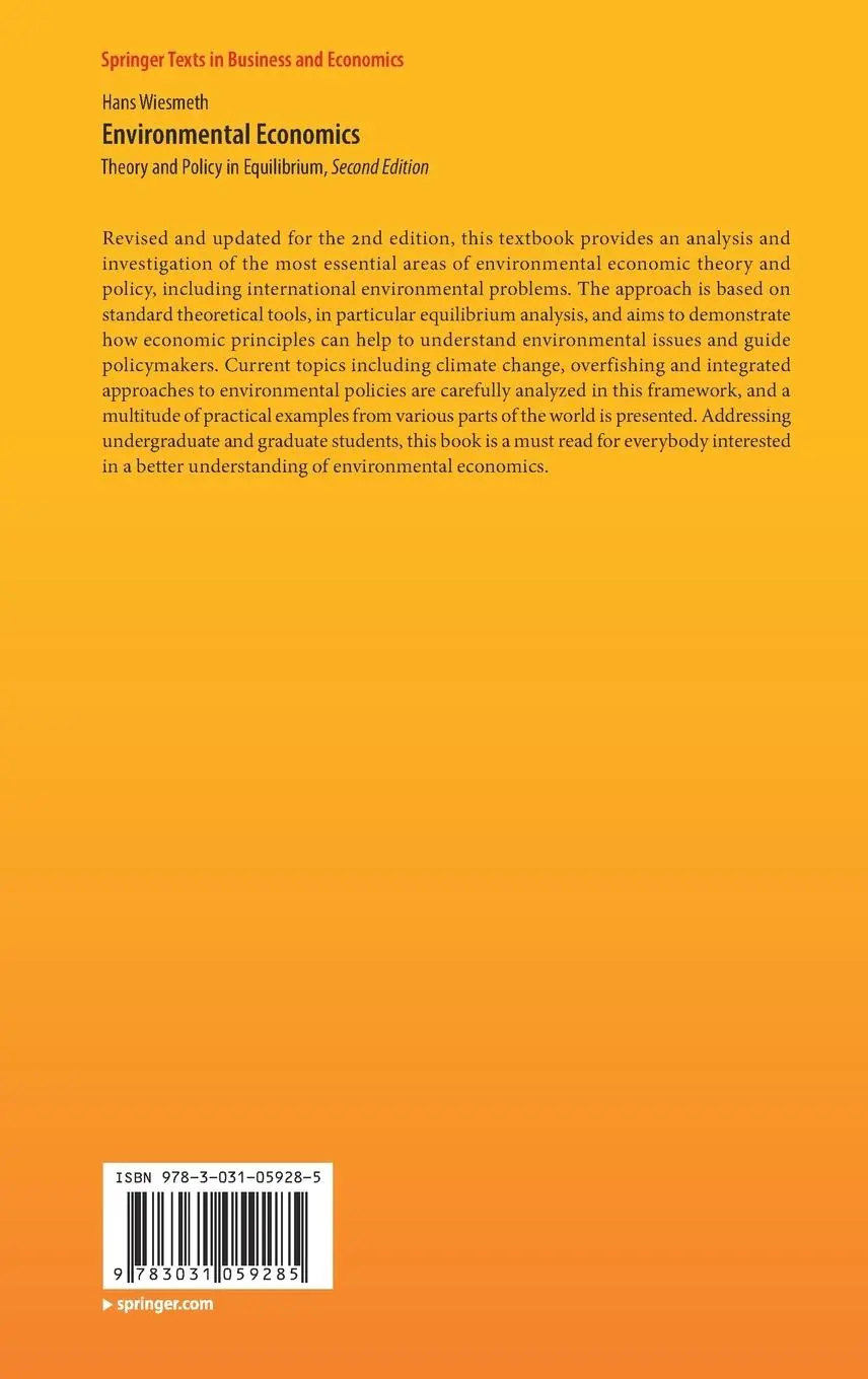 Rückseite: 9783031059285 | Environmental Economics | Theory and Policy in Equilibrium | Wiesmeth