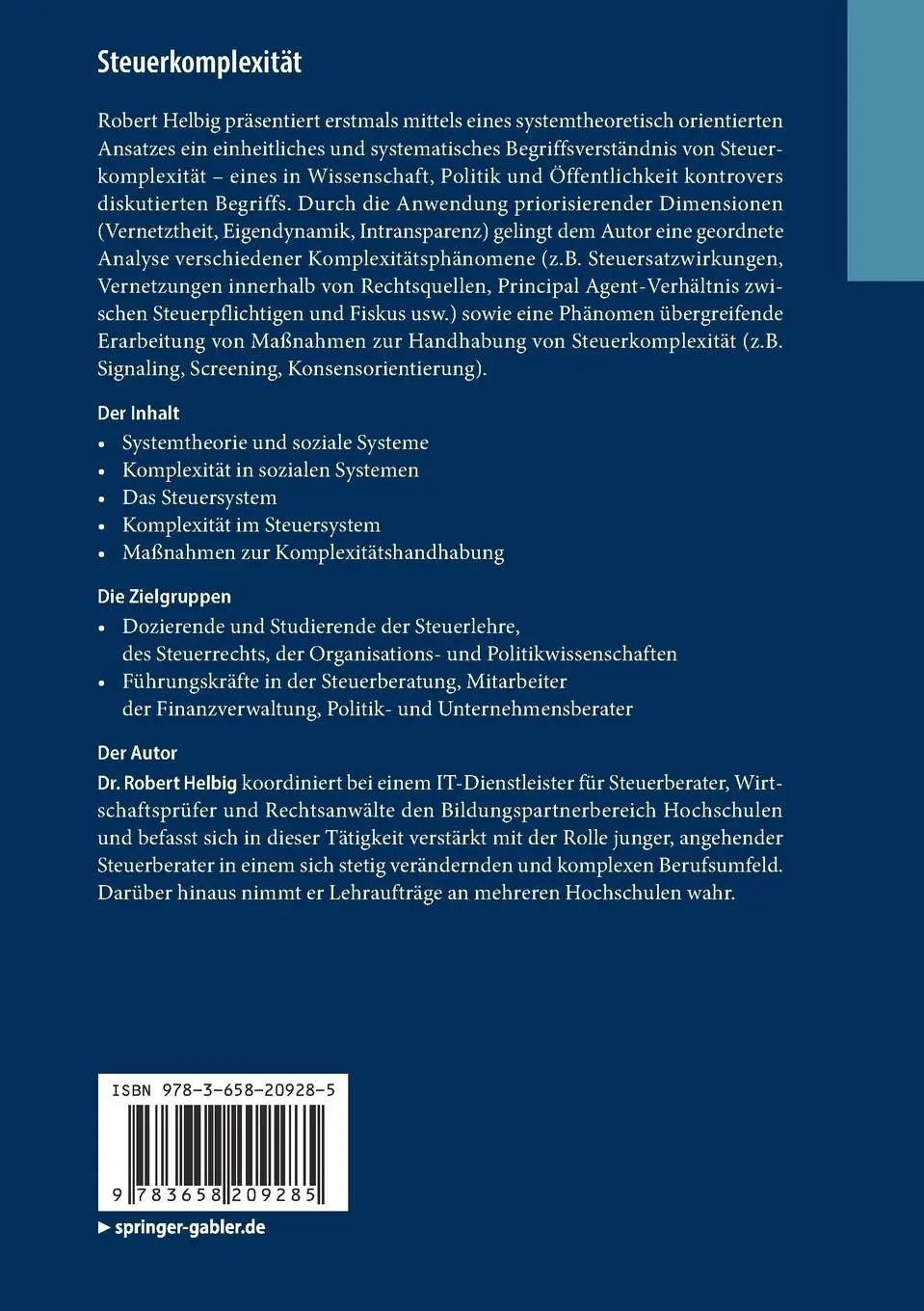 Rückseite: 9783658209285 | Steuerkomplexität | Ein systemtheoretischer Ansatz | Robert Helbig