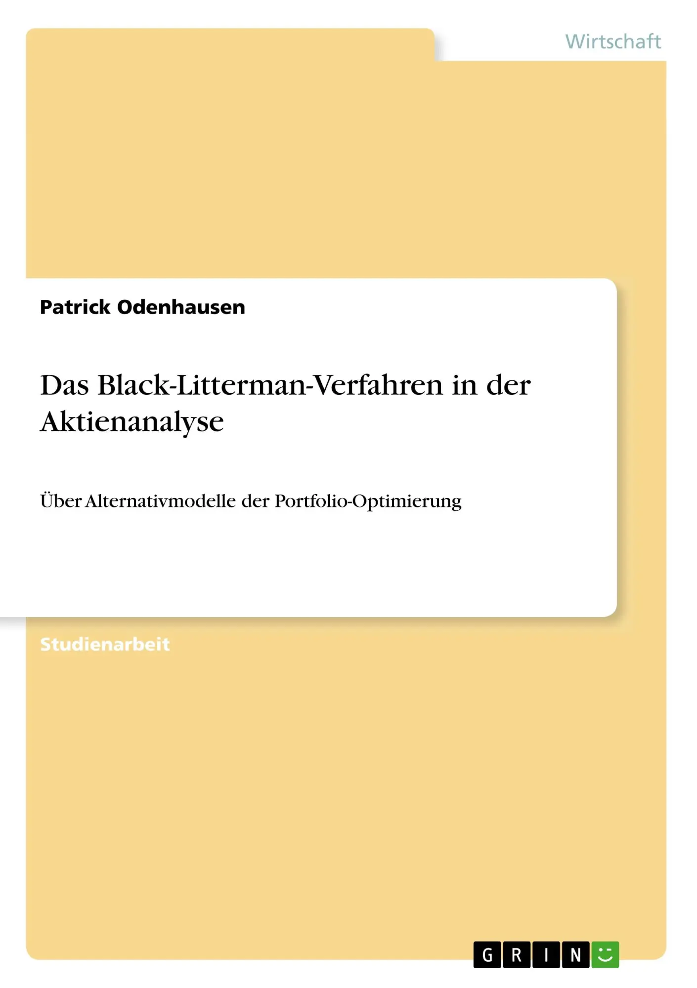 Cover: 9783668899285 | Das Black-Litterman-Verfahren in der Aktienanalyse | Odenhausen | Buch