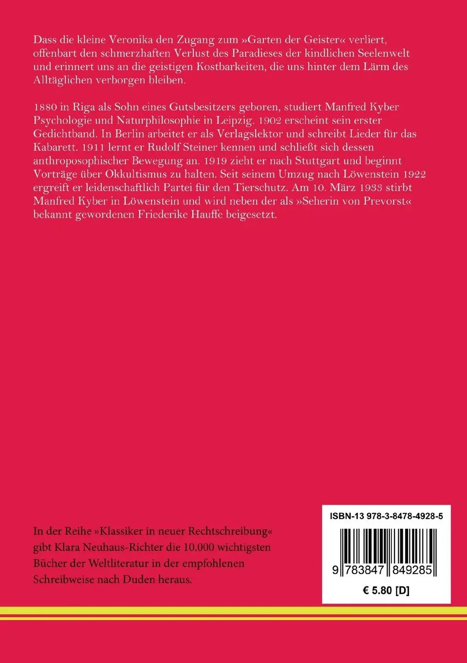 Rückseite: 9783847849285 | Die drei Lichter der kleinen Veronika | Manfred Kyber | Taschenbuch