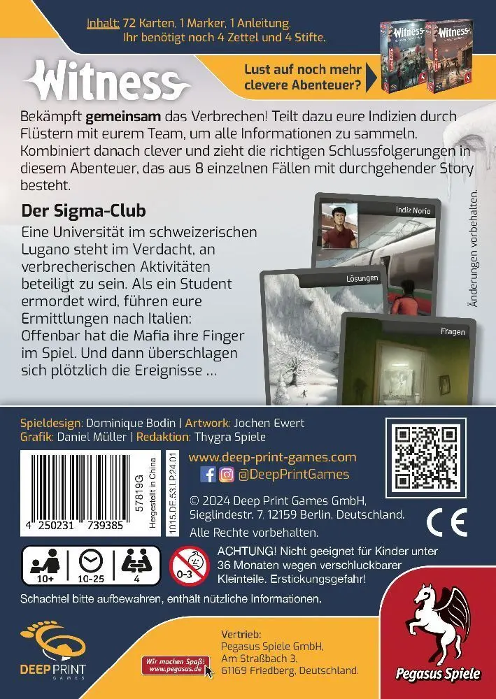 Bild: 4250231739385 | Witness Der Sigma-Club (Deep Print Games) | Dominique Bodin | Spiel