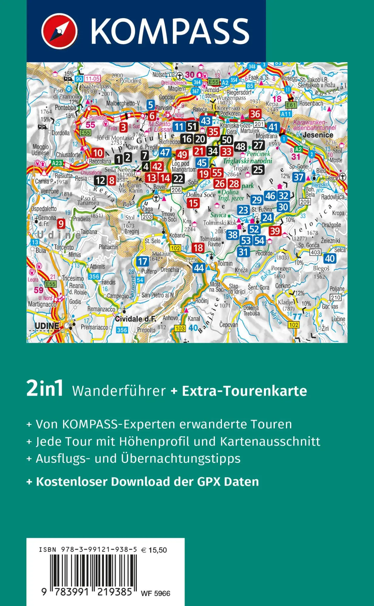 Rückseite: 9783991219385 | KOMPASS Wanderführer Julische Alpen, 55 Touren mit Extra-Tourenkarte