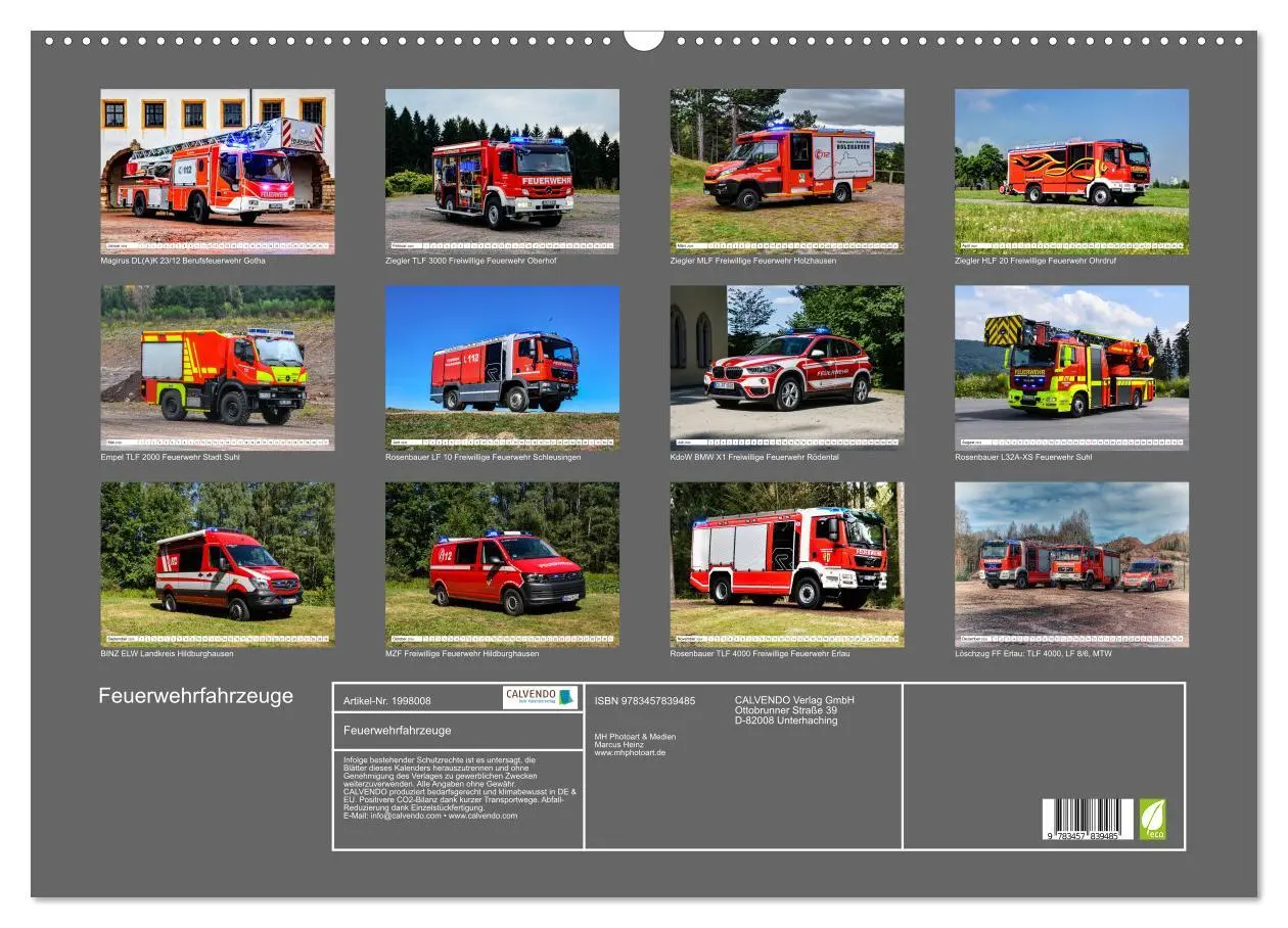 Bild: 9783457839485 | Feuerwehrfahrzeuge (Wandkalender 2026 DIN A2 quer), CALVENDO...