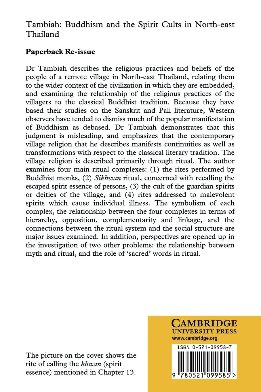 Rückseite: 9780521099585 | Buddhism and the Spirit Cults in North-East Thailand | Tambiah (u. a.)