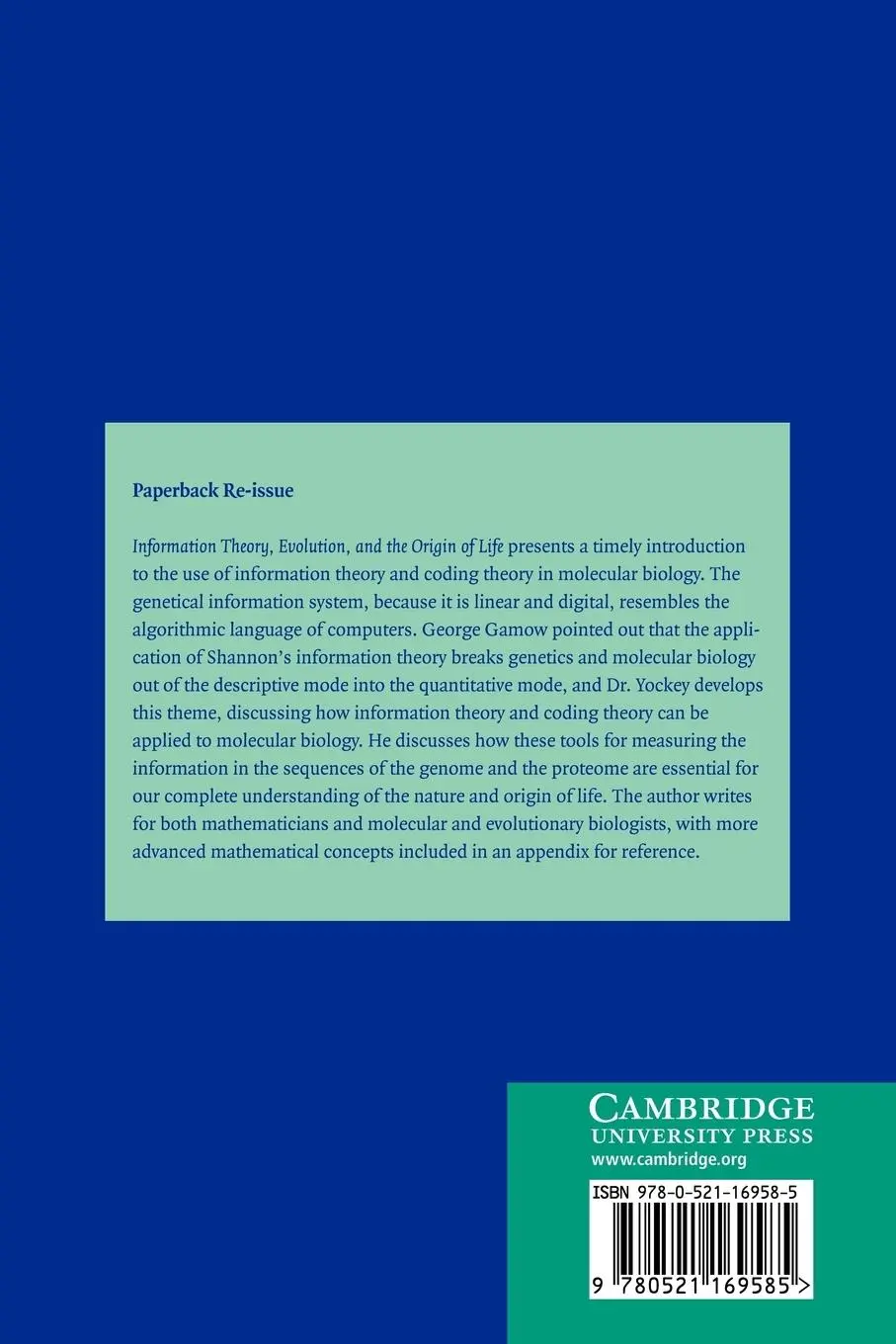 Rückseite: 9780521169585 | Information Theory, Evolution, and the Origin of Life | P. (u. a.)