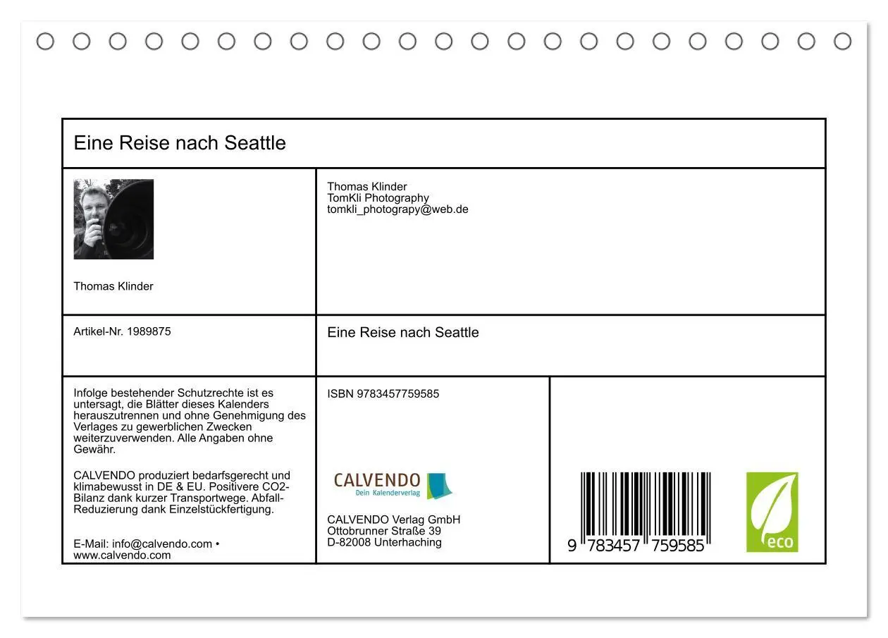 Bild: 9783457759585 | Eine Reise nach Seattle (Tischkalender 2026 DIN A5 quer), CALVENDO...
