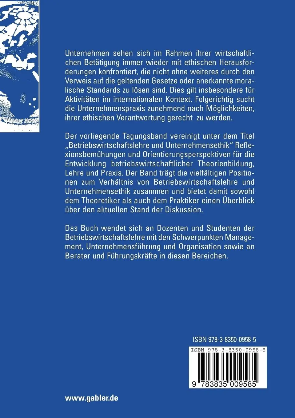 Rückseite: 9783835009585 | Betriebswirtschaftslehre und Unternehmensethik | Moritz Patzer (u. a.)