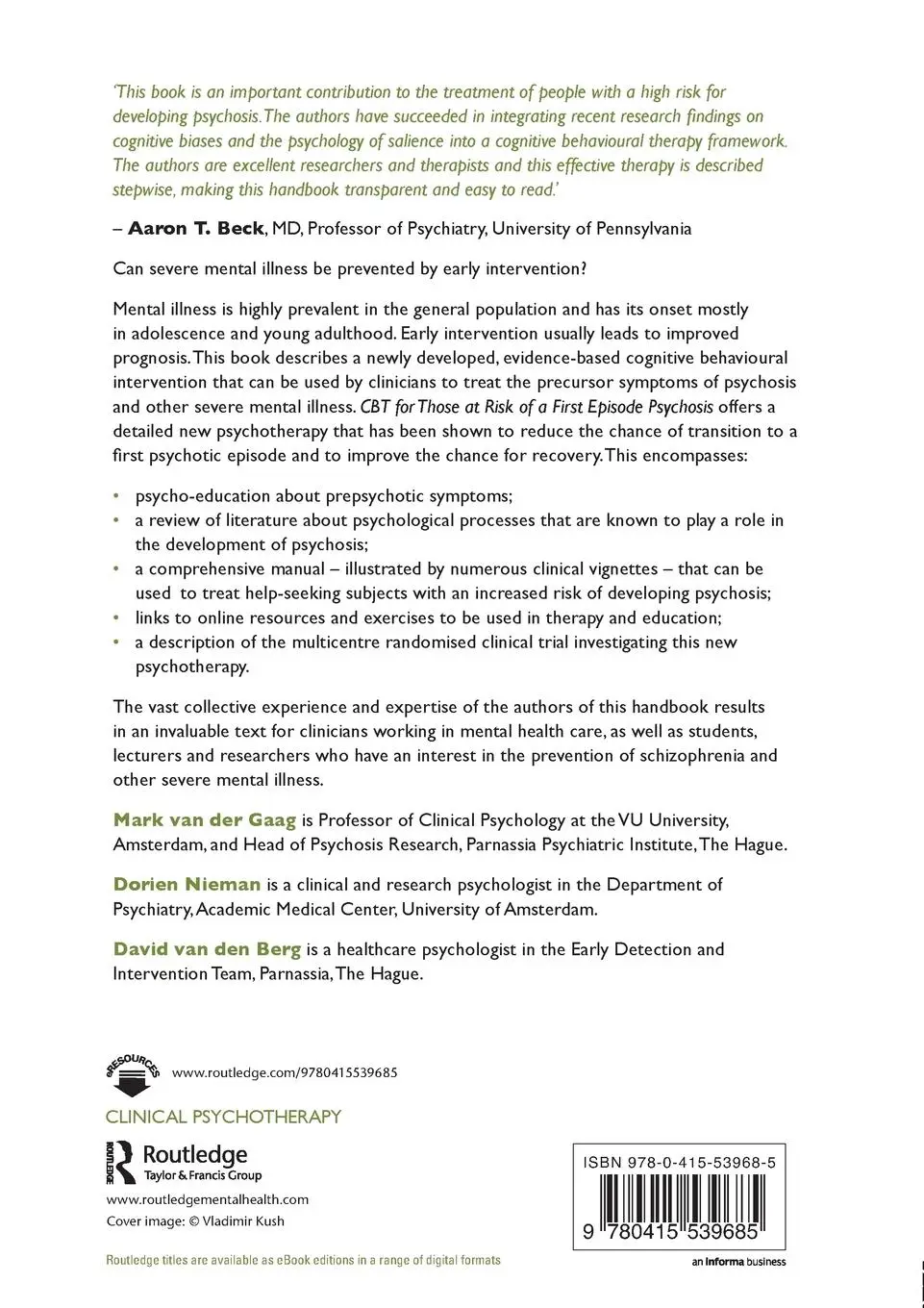 Rückseite: 9780415539685 | CBT for Those at Risk of a First Episode Psychosis | Gaag (u. a.)