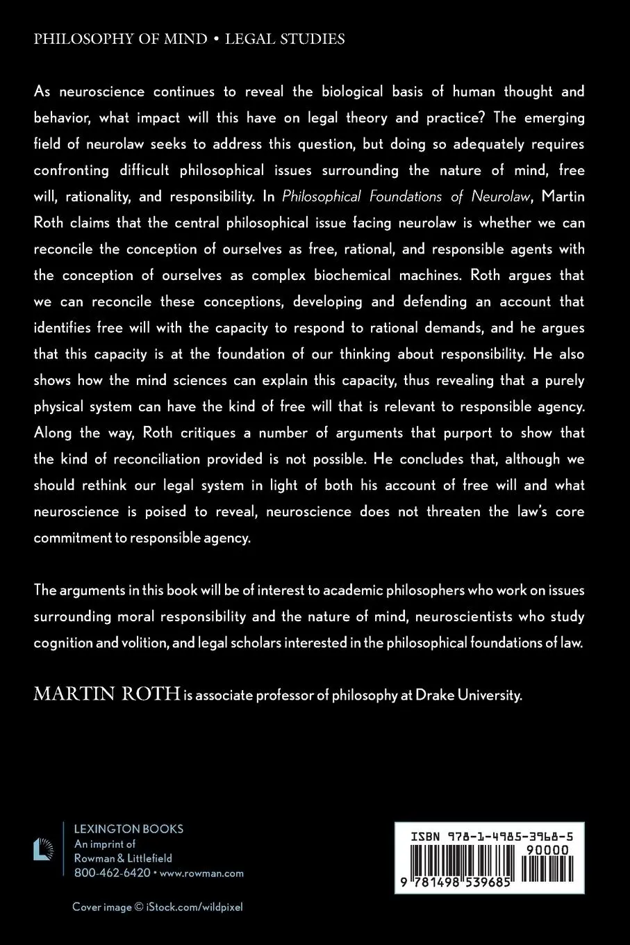 Rückseite: 9781498539685 | Philosophical Foundations of Neurolaw | Martin Roth | Taschenbuch