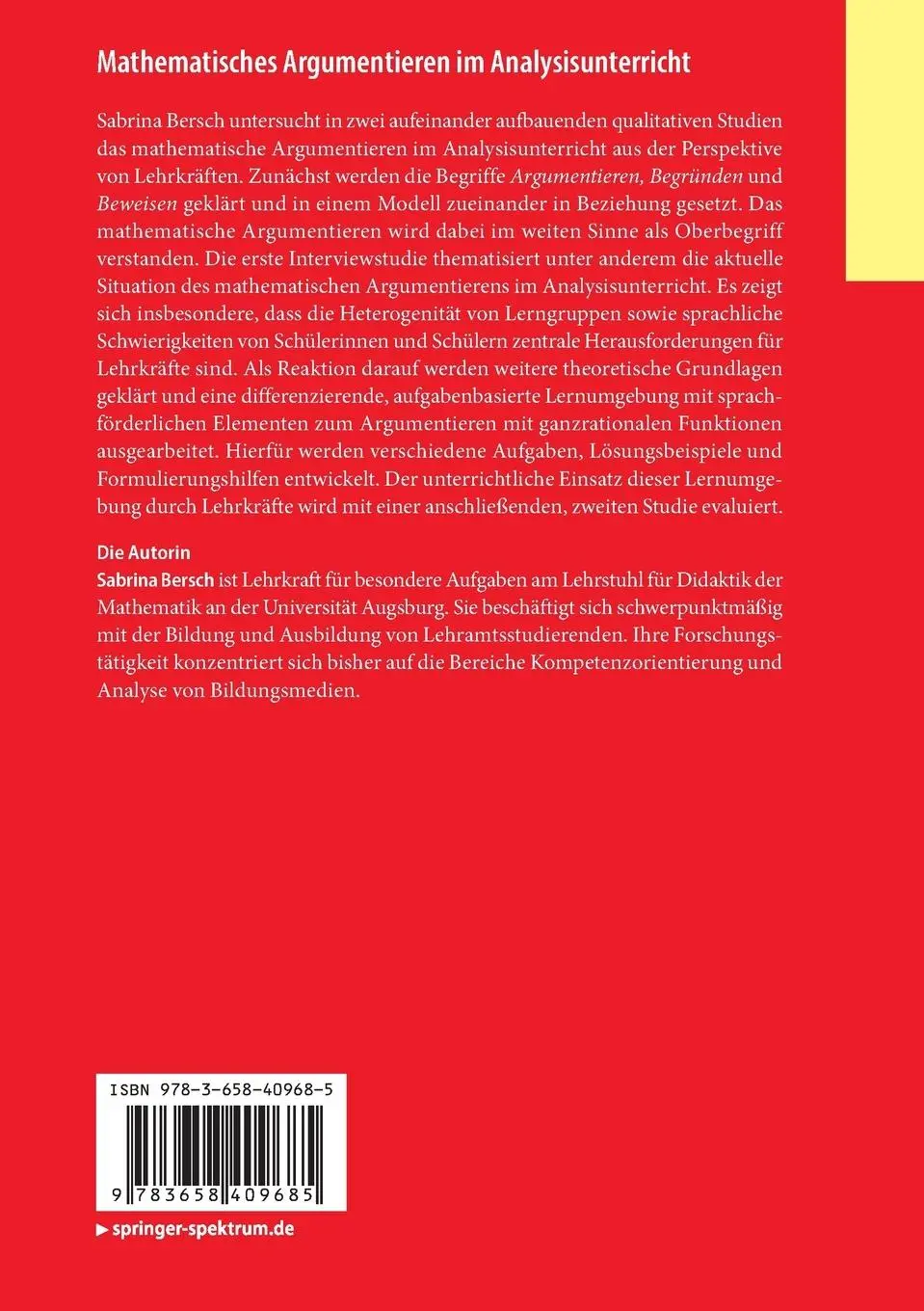 Rückseite: 9783658409685 | Mathematisches Argumentieren im Analysisunterricht | Sabrina Bersch