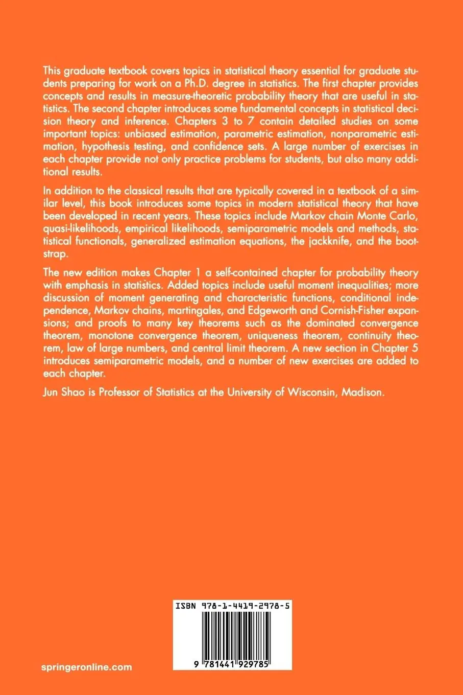Rückseite: 9781441929785 | Mathematical Statistics | Jun Shao | Taschenbuch | xvi | Englisch