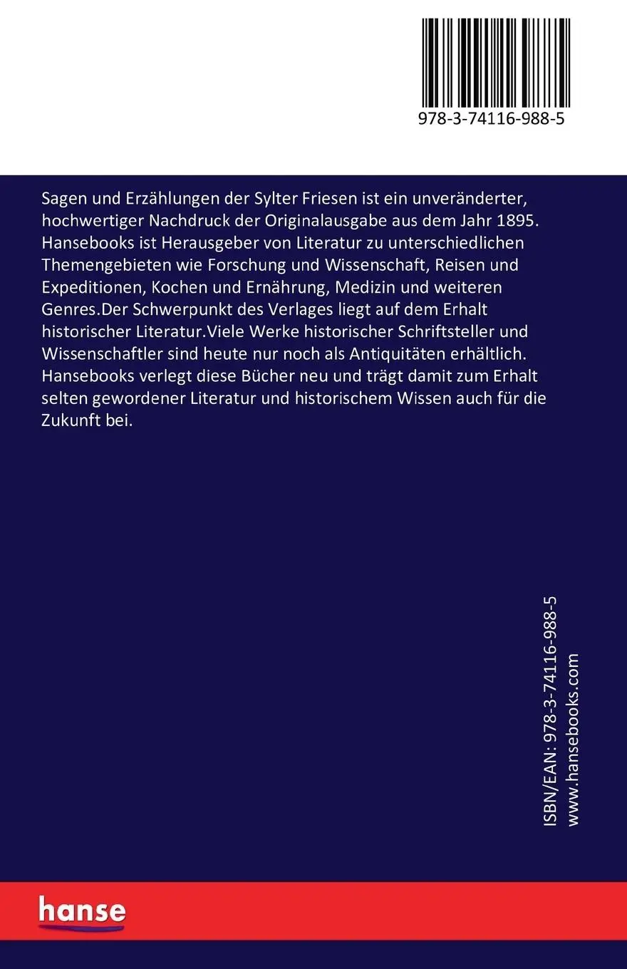 Rückseite: 9783741169885 | Sagen und Erzählungen der Sylter Friesen | Christian Peter Hansen