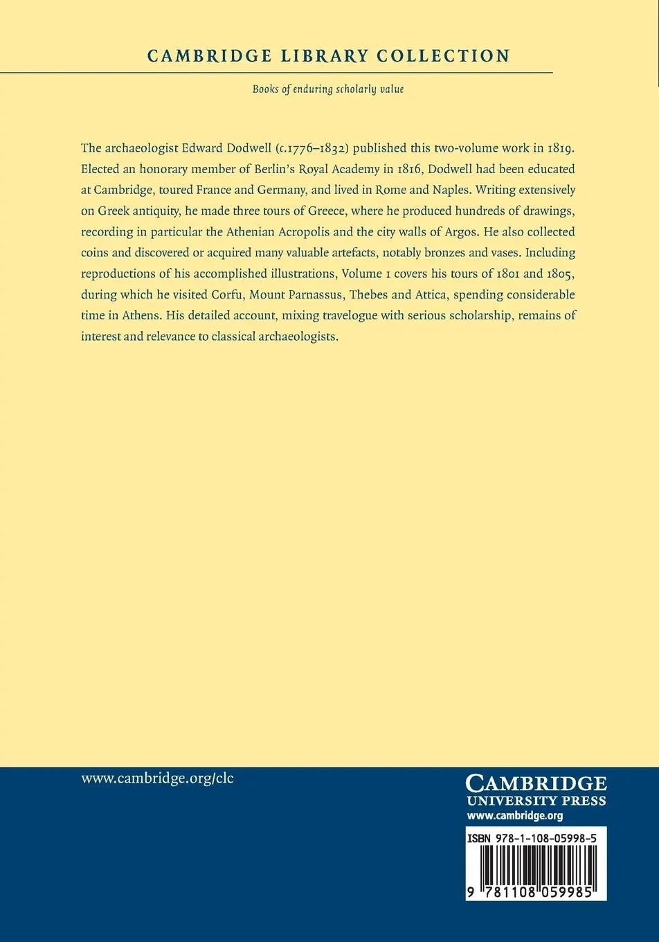 Rückseite: 9781108059985 | A Classical and Topographical Tour Through Greece - Volume 1 | Dodwell