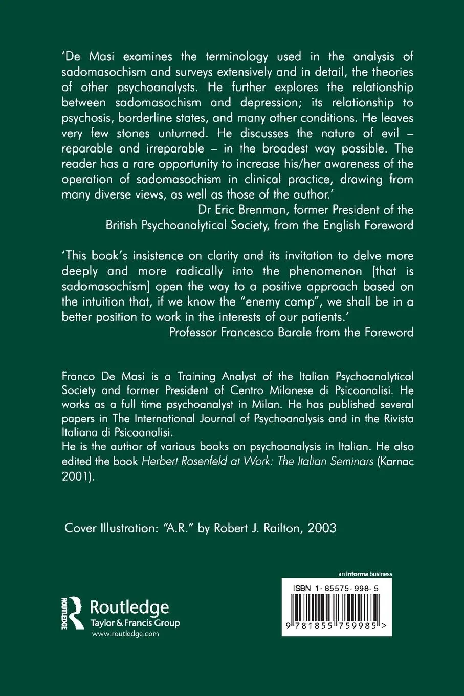 Rückseite: 9781855759985 | The Sadomasochistic Perversion | The Entity and the Theories | Masi