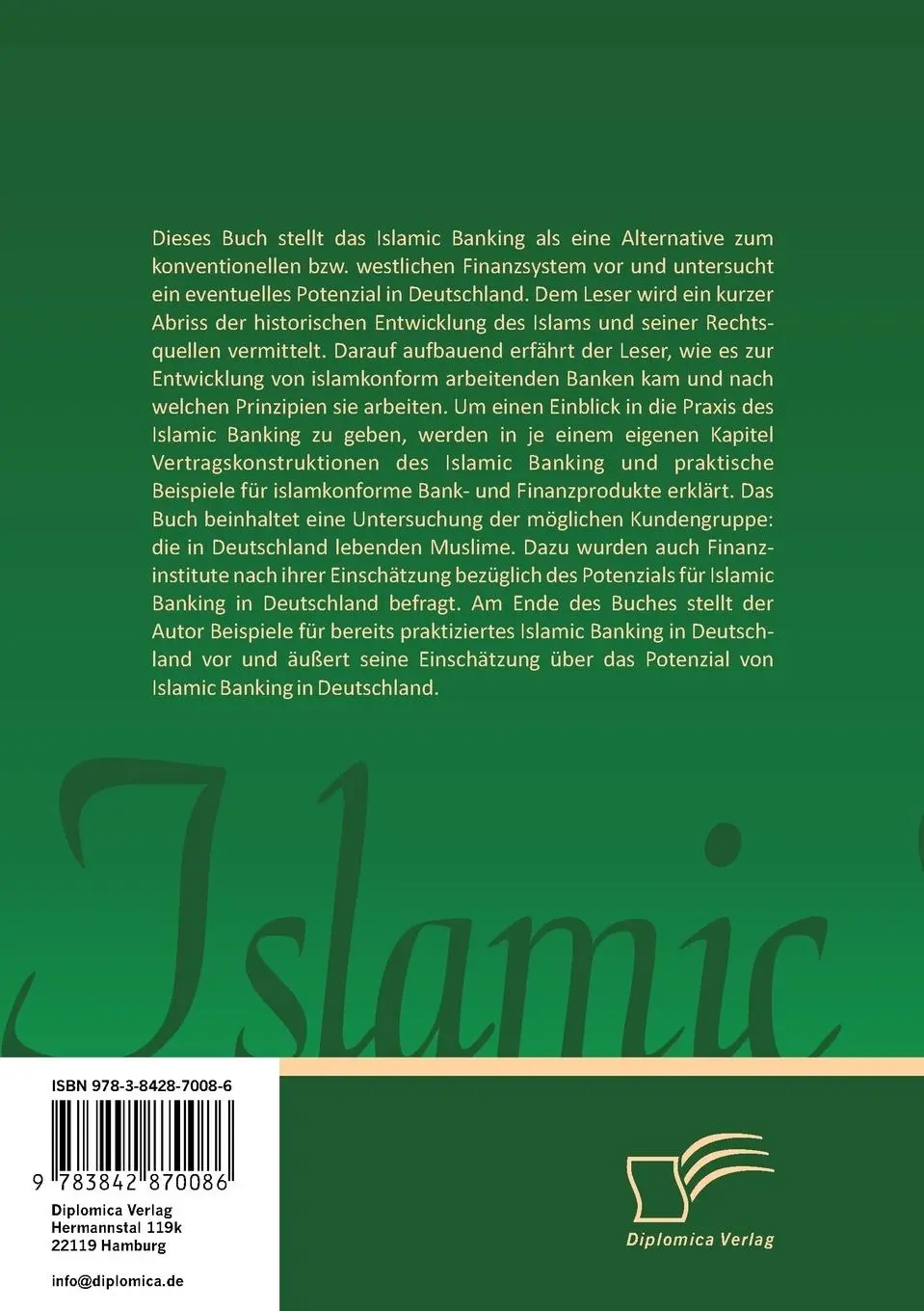 Rückseite: 9783842870086 | Islamic Banking: Grundlagen und Potenzial in Deutschland | Daniel Ecke