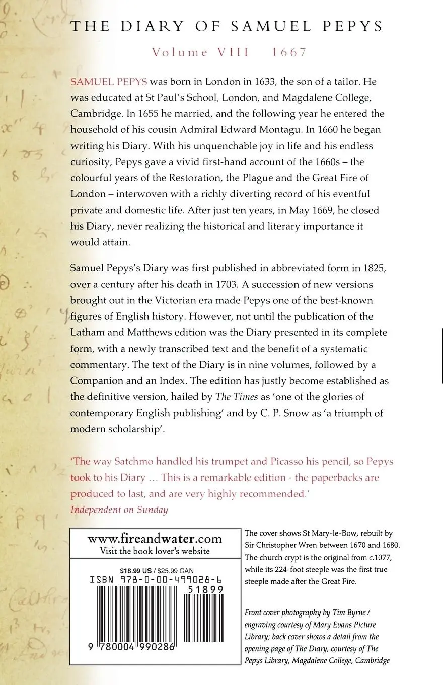 Rückseite: 9780004990286 | The Diary of Samuel Pepys | Volume VIII - 1667 | Samuel Pepys | Buch