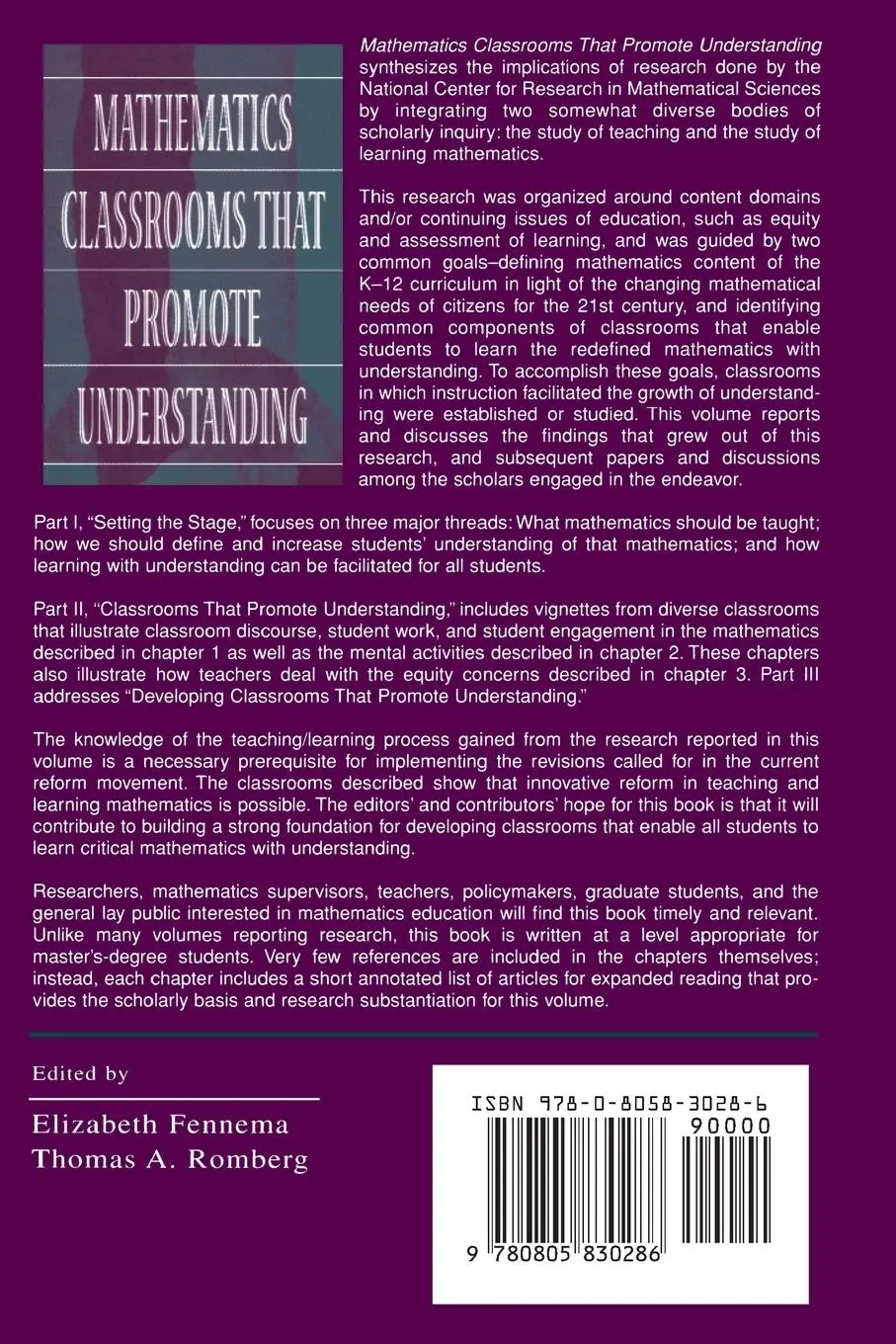 Rückseite: 9780805830286 | Mathematics Classrooms That Promote Understanding | Fennema (u. a.)