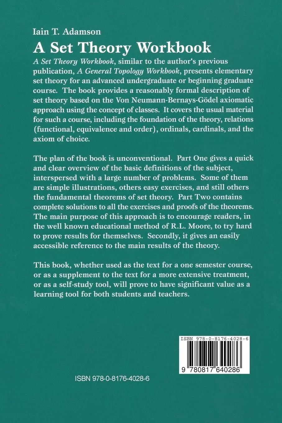 Rückseite: 9780817640286 | A Set Theory Workbook | Iain Adamson | Taschenbuch | viii | Englisch