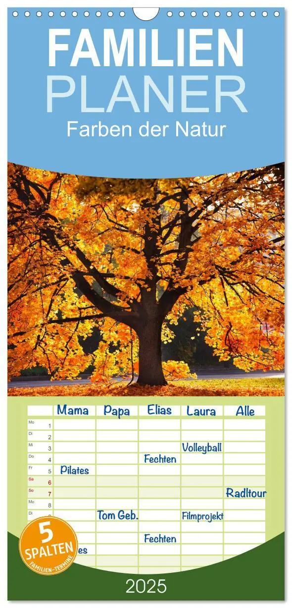 Cover: 9783457120286 | Familienplaner 2025 - Farben der Natur mit 5 Spalten (Wandkalender,...