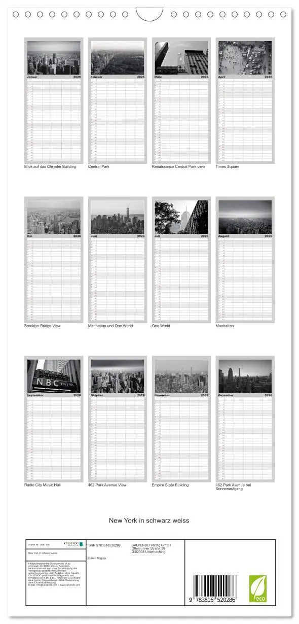 Bild: 9783516520286 | Familienplaner 2026 - New York in schwarz weiss mit 5 Spalten...
