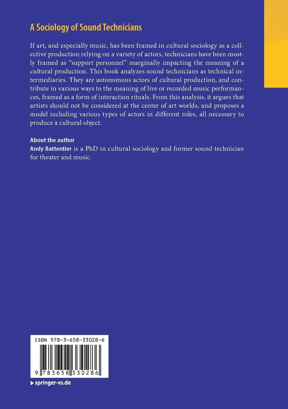 Rückseite: 9783658330286 | A Sociology of Sound Technicians | Making the Show Go on | Battentier