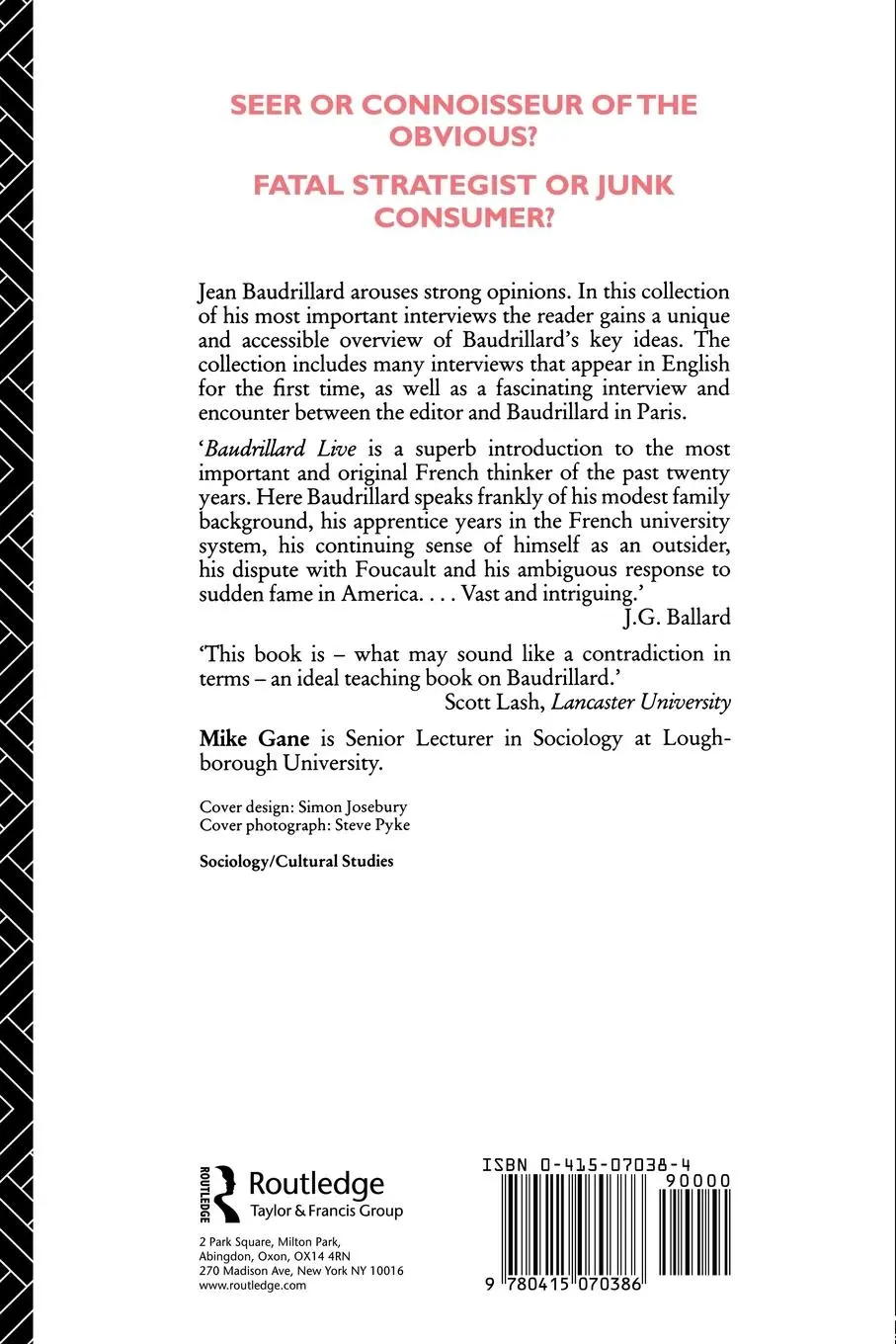 Rückseite: 9780415070386 | Baudrillard Live | Selected Interviews | Mike Gane | Taschenbuch