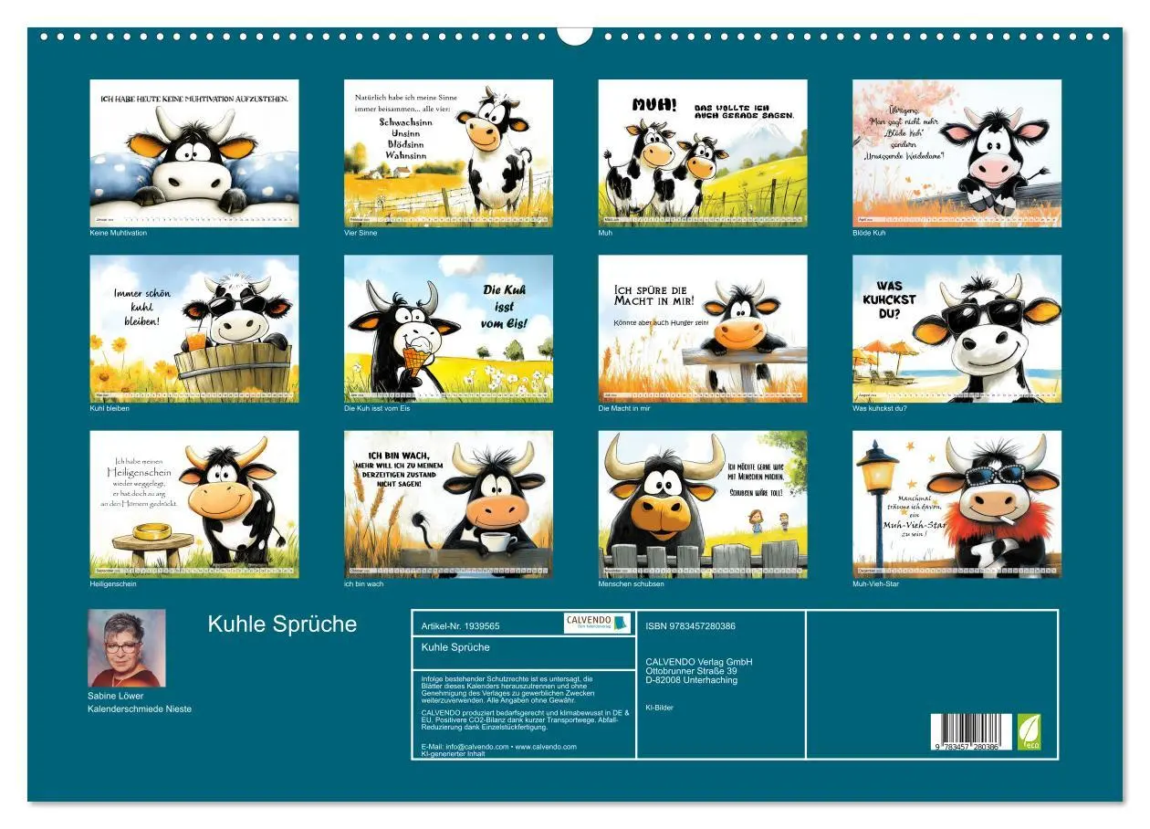 Bild: 9783457280386 | Kuhle Sprüche (Wandkalender 2026 DIN A2 quer), CALVENDO Monatskalender