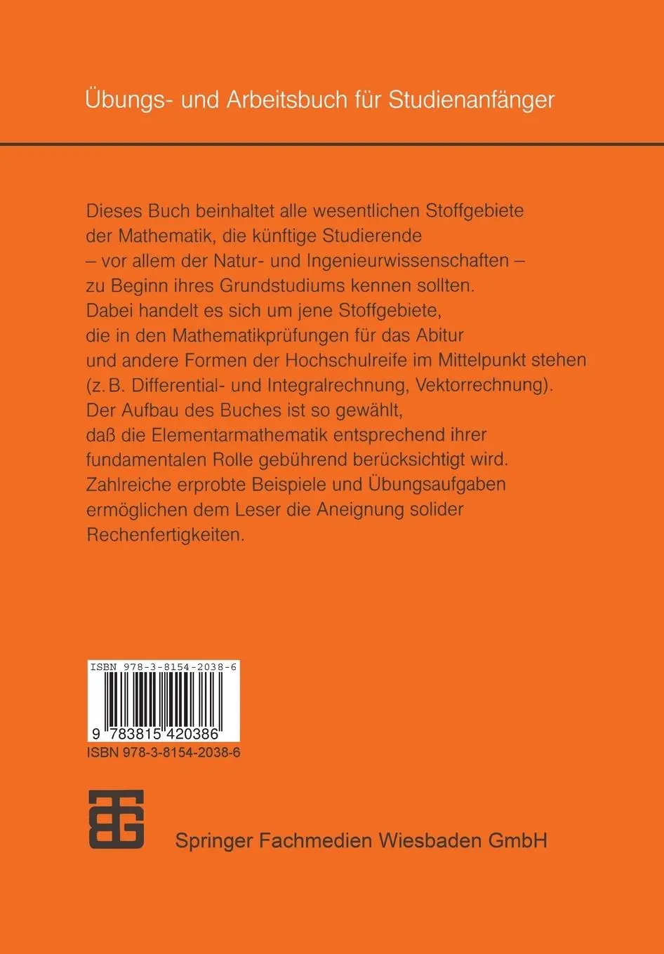 Rückseite: 9783815420386 | Mathematik-Vorkurs | Übungs- und Arbeitsbuch für Studienanfänger