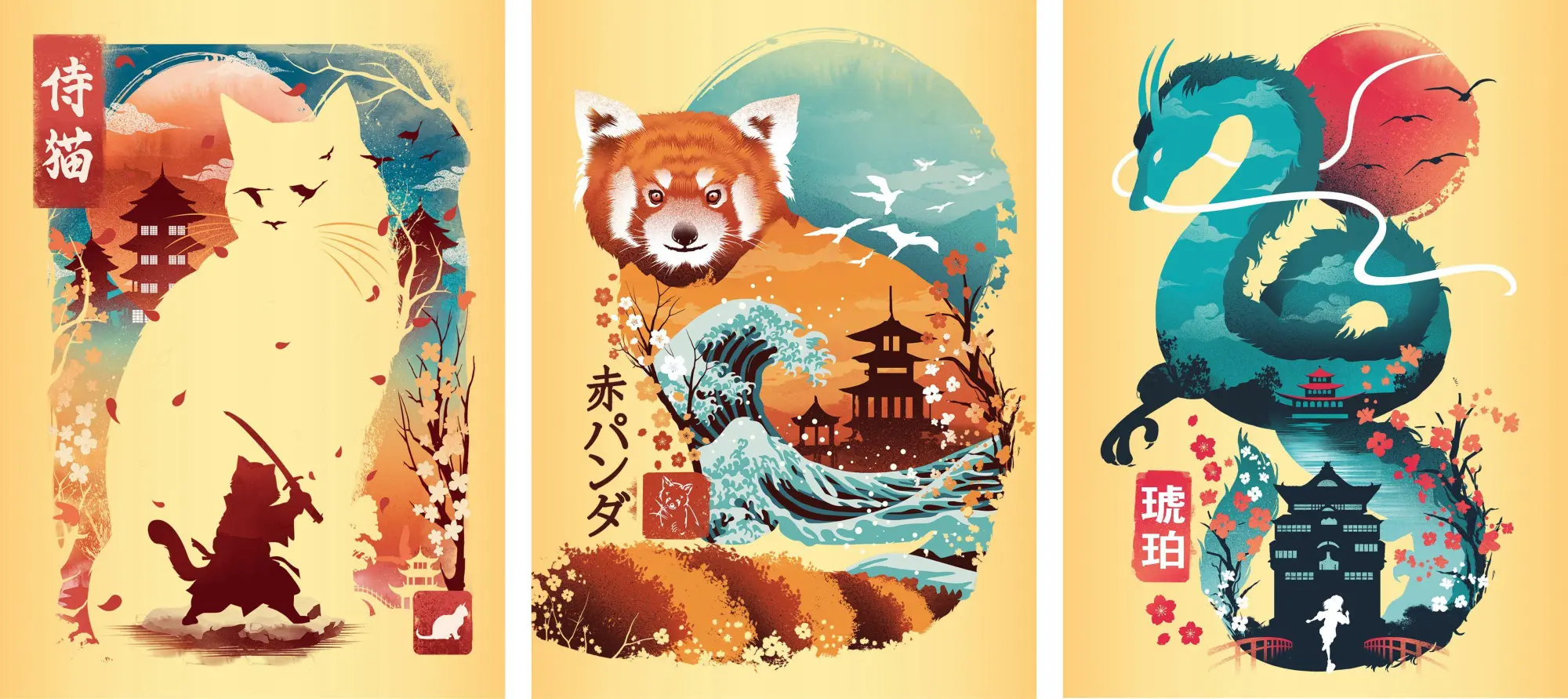 Cover: 4005555020486 | Minipuzzle-Trio 100 Teile - Ukiyo-e Katzenkrieger, Roter Panda &amp;...