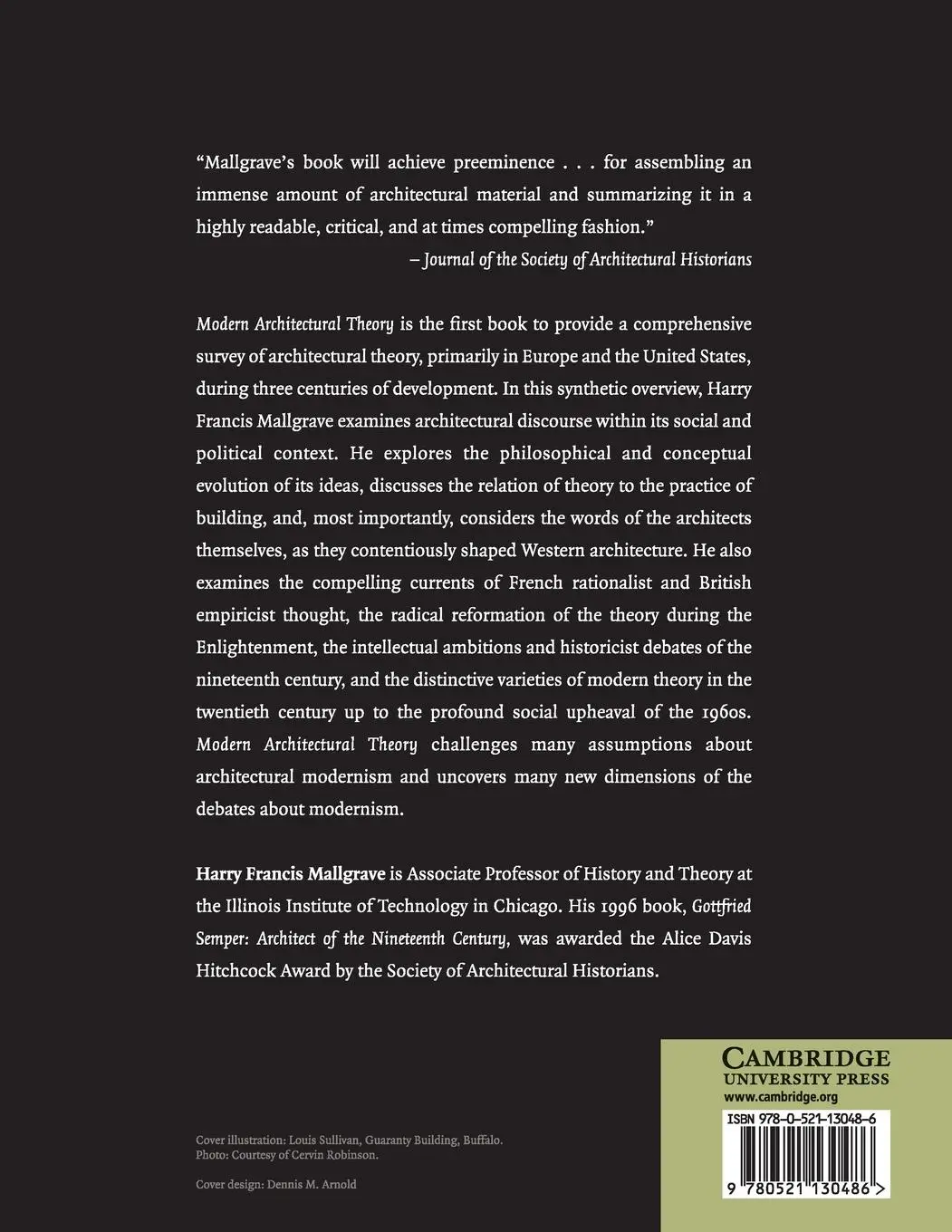 Rückseite: 9780521130486 | Modern Architectural Theory | Harry Francis Mallgrave | Taschenbuch